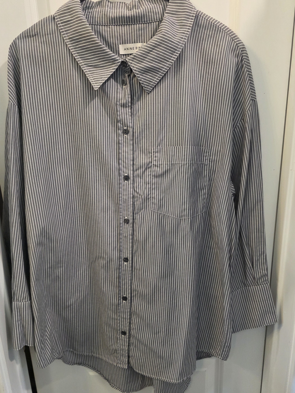 Anine Bing Women's Gray and White Striped Button-Down Shirt